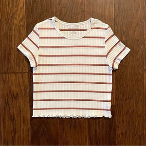 American Eagle Striped Rib Knit Lettuce Hem Crop Baby Tee Boho